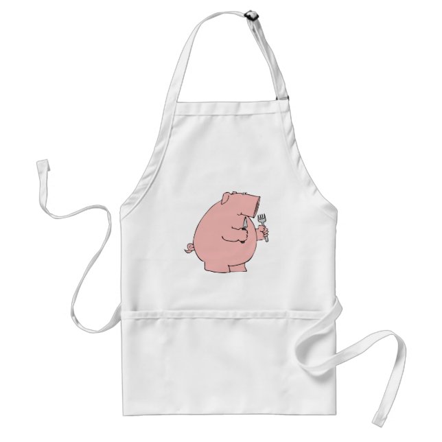 Funny Hungry Pig Holding Fork and Knife Adult Apron (Front)