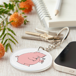 Funny Hungry Pig Holding Fork and Knife Keychain