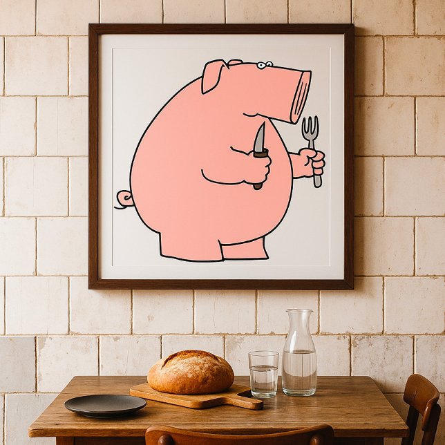 Funny Hungry Pig Holding Fork and Knife Poster (Creator Uploaded)