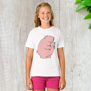 Funny Hungry Pig Holding Fork and Knife T-Shirt