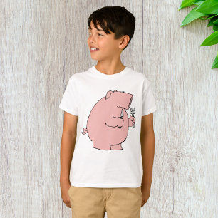 Funny Hungry Pig Holding Fork and Knife T-Shirt