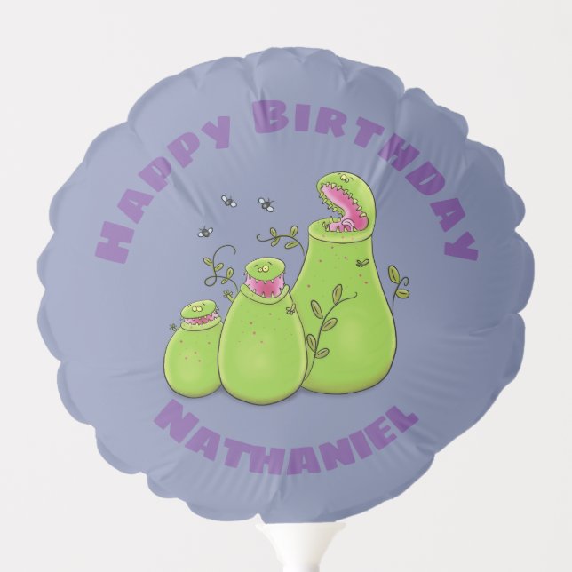 Funny hungry pitcher plants cartoon illustration balloon (Front)