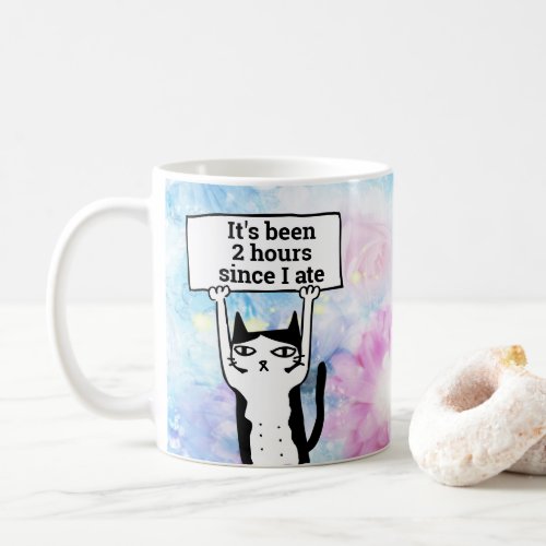Funny hungry tuxedo cat feed me coffee mug