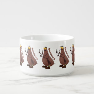 Funny hungry ugly flea cartoon bowl
