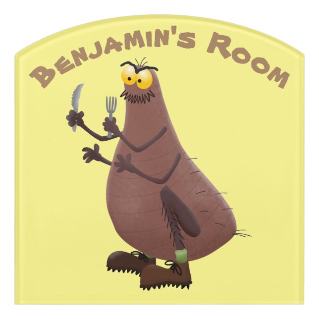 Funny hungry ugly flea cartoon door sign (Contour Front)