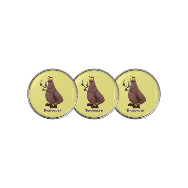 Funny hungry ugly flea cartoon golf ball marker (3 Up)