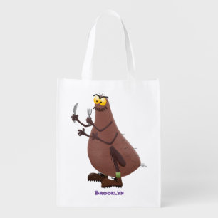 Funny hungry ugly flea cartoon grocery bag