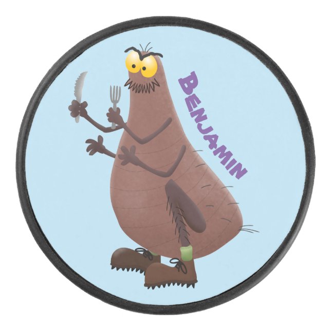 Funny hungry ugly flea cartoon hockey puck (Front)