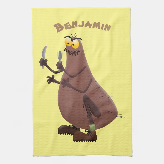 Funny hungry ugly flea cartoon kitchen towel (Vertical)