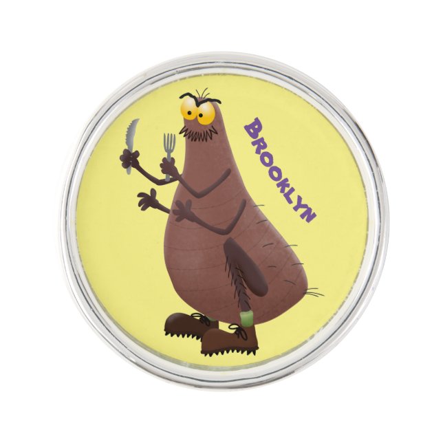 Funny hungry ugly flea cartoon lapel pin (Front)