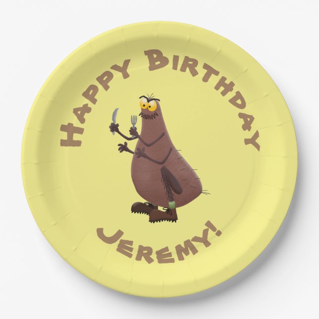 Funny hungry ugly flea cartoon paper plates (Front)