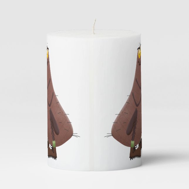 Funny hungry ugly flea cartoon pillar candle (Back)