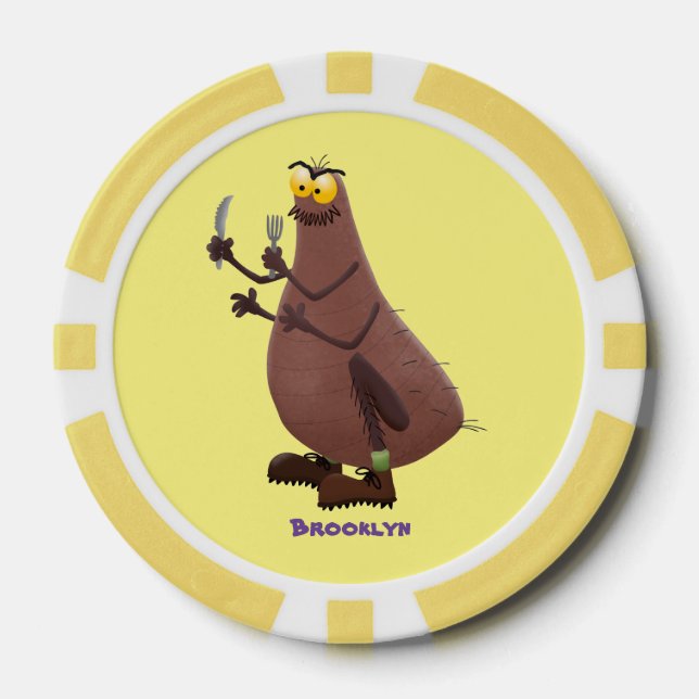 Funny hungry ugly flea cartoon poker chips (Front)