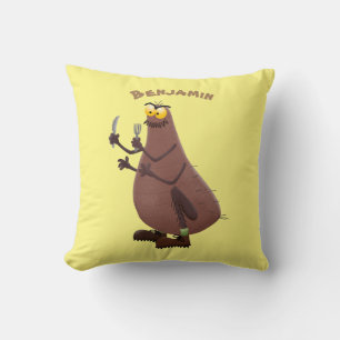Funny hungry ugly flea cartoon throw pillow