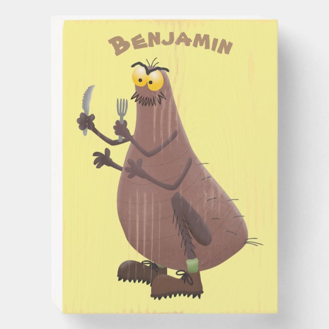 Funny hungry ugly flea cartoon wooden box sign (Front Vertical)