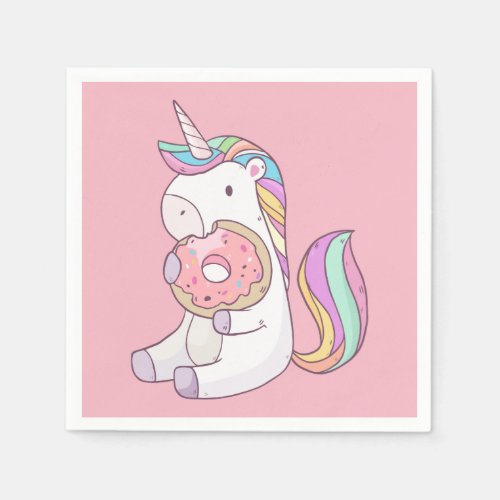 Funny hungry unicorn takes over Donut Napkins