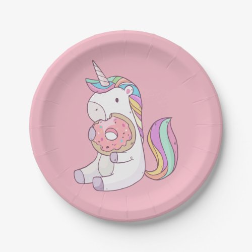 Funny hungry unicorn takes over Donut Paper Plates