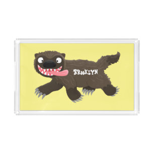 Funny hungry wolverine animal cartoon acrylic tray