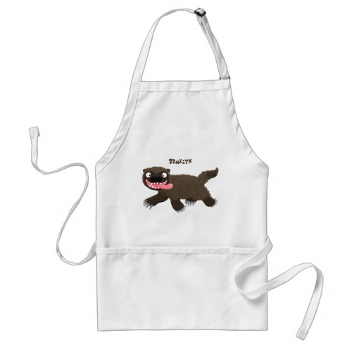 Funny hungry wolverine animal cartoon adult apron