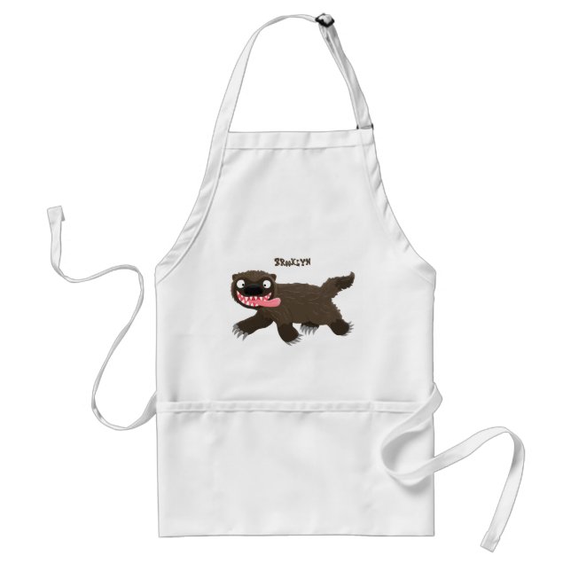 Funny hungry wolverine animal cartoon adult apron (Front)