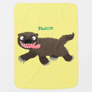 Funny hungry wolverine animal cartoon baby blanket