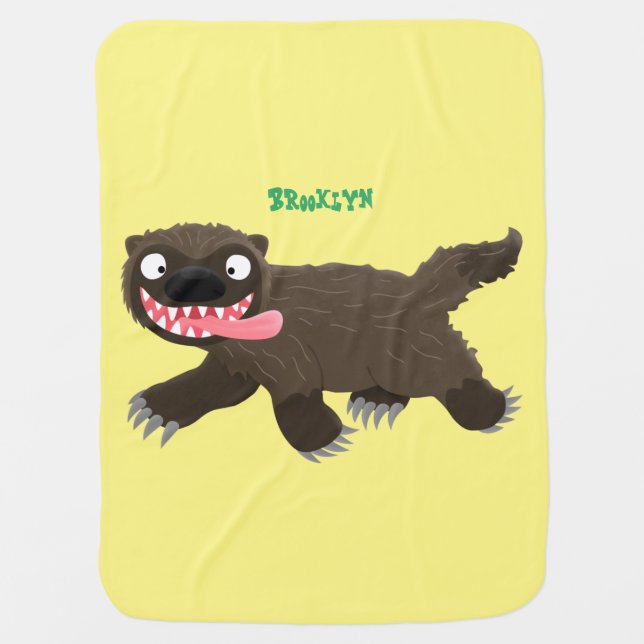 Funny hungry wolverine animal cartoon baby blanket (Front)