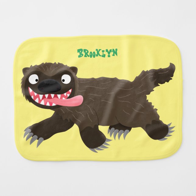 Funny hungry wolverine animal cartoon baby burp cloth (Front Horizontal)