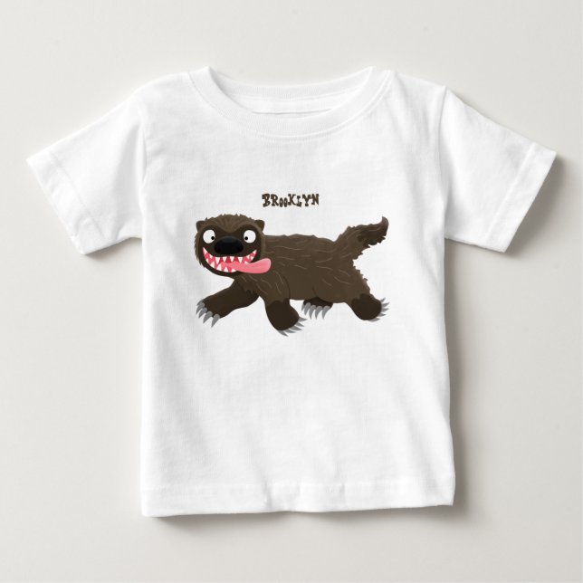 Funny hungry wolverine animal cartoon baby T-Shirt (Front)