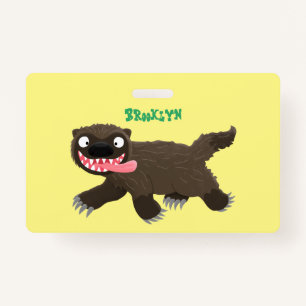 Funny hungry wolverine animal cartoon badge