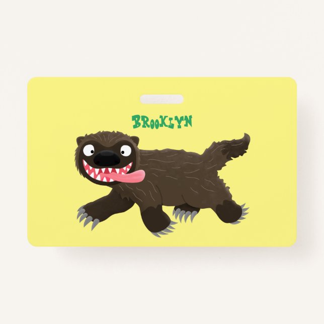 Funny hungry wolverine animal cartoon badge (Front)