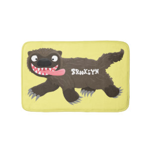 Funny hungry wolverine animal cartoon bath mat