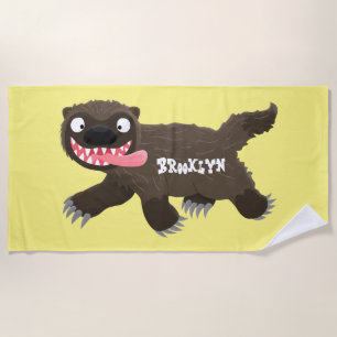Funny hungry wolverine animal cartoon beach towel