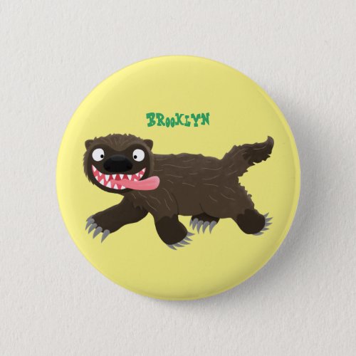 Funny hungry wolverine animal cartoon button