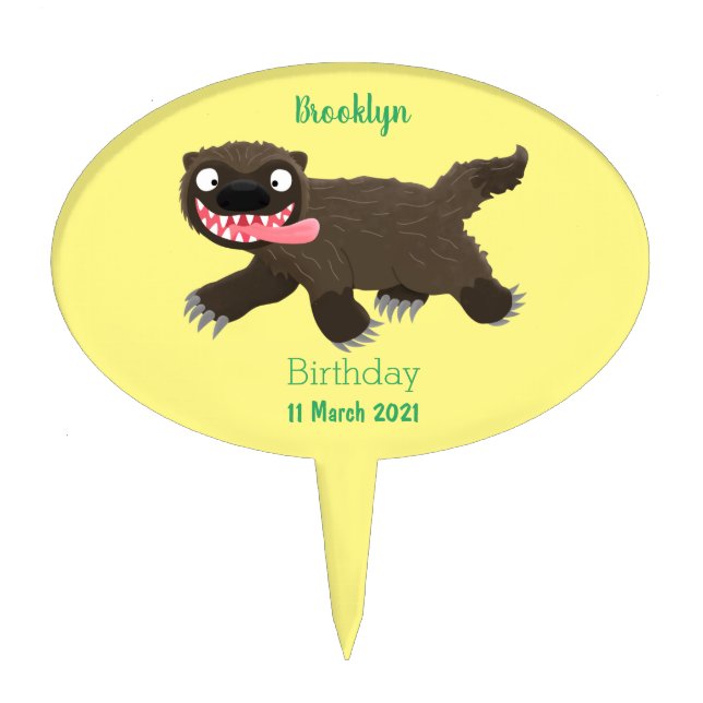 Funny hungry wolverine animal cartoon cake topper (Front)