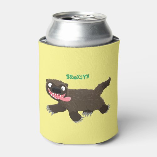 Funny hungry wolverine animal cartoon can cooler