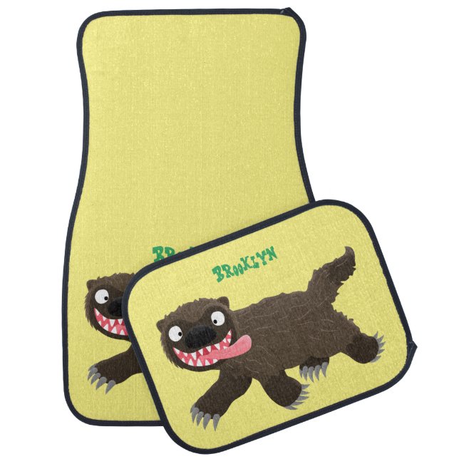 Funny hungry wolverine animal cartoon car floor mat (Set)