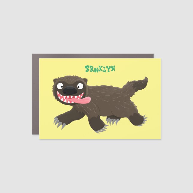 Funny hungry wolverine animal cartoon car magnet (Front)