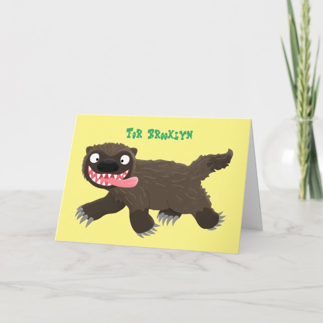 Funny hungry wolverine animal cartoon card (Front)