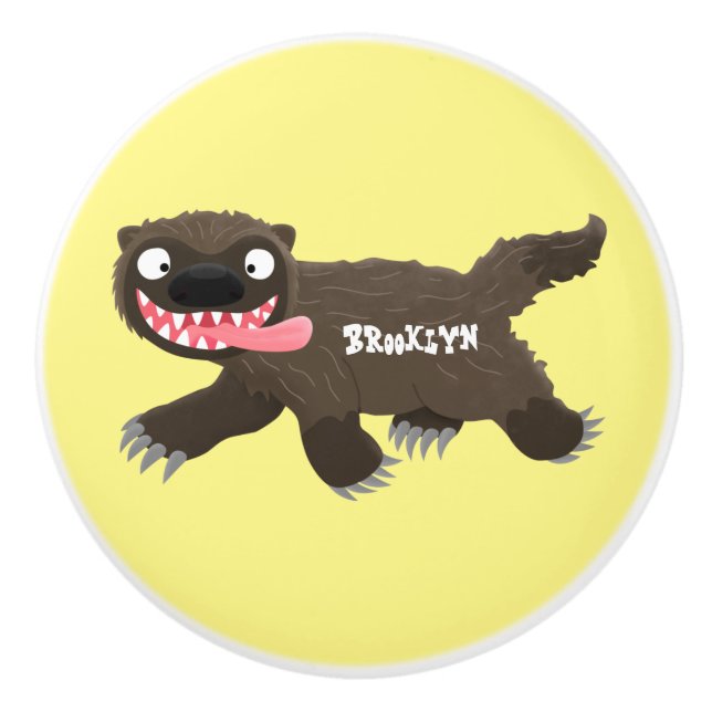 Funny hungry wolverine animal cartoon ceramic knob (Front)