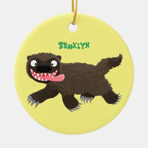 Funny hungry wolverine animal cartoon ceramic ornament