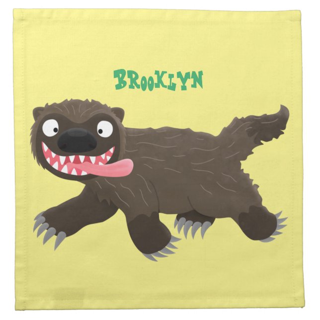 Funny hungry wolverine animal cartoon cloth napkin (Front)