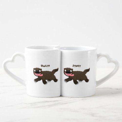 Funny hungry wolverine animal cartoon coffee mug set