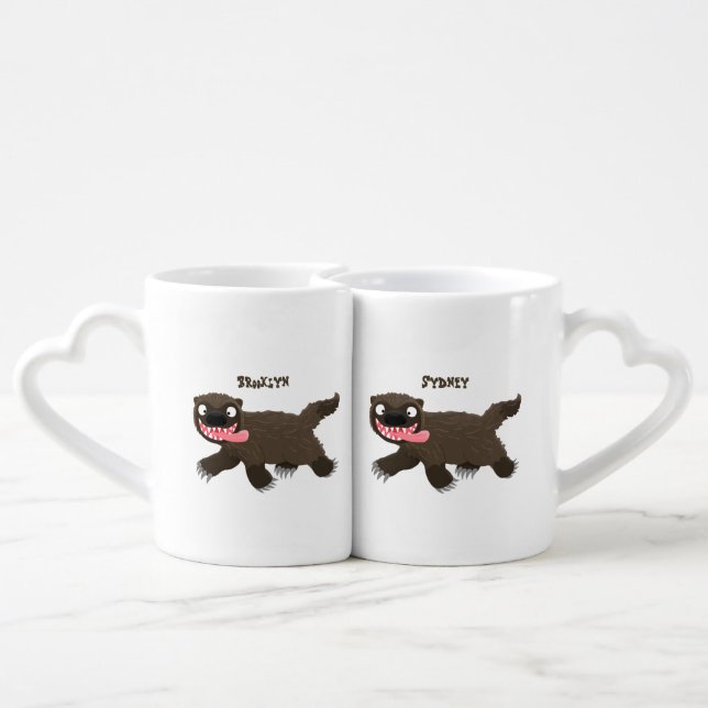 Funny hungry wolverine animal cartoon coffee mug set (Back Nesting)