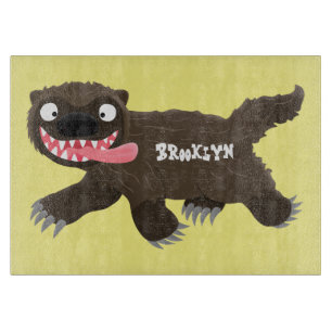 Funny hungry wolverine animal cartoon cutting board