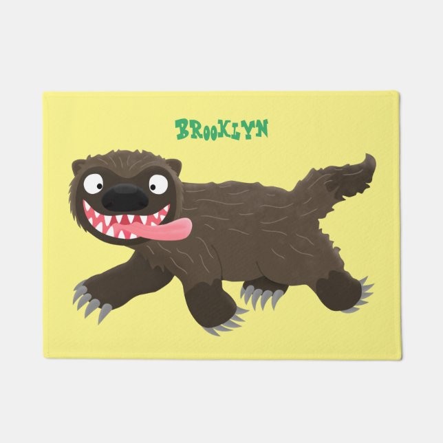 Funny hungry wolverine animal cartoon doormat (Front)