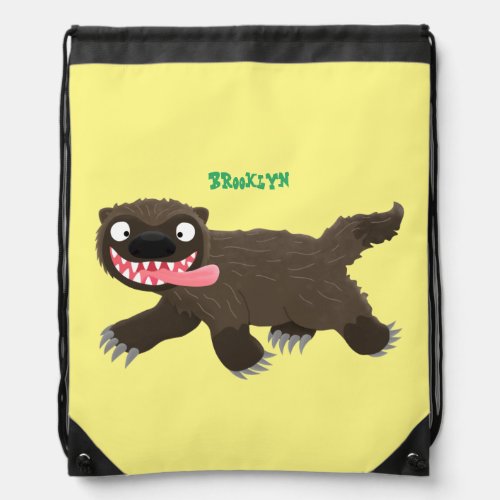 Funny hungry wolverine animal cartoon  drawstring bag