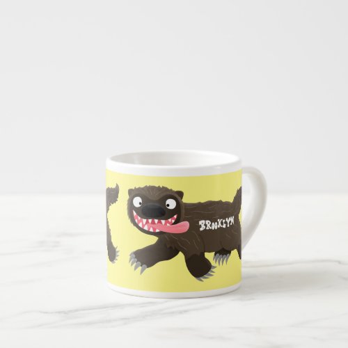 Funny hungry wolverine animal cartoon espresso cup