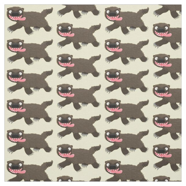 Funny hungry wolverine animal cartoon fabric (Swatch)