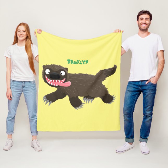 Funny hungry wolverine animal cartoon fleece blanket (In Situ)