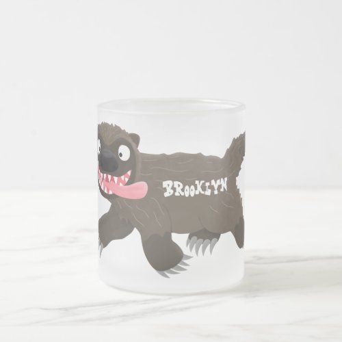 Funny hungry wolverine animal cartoon frosted glass coffee mug